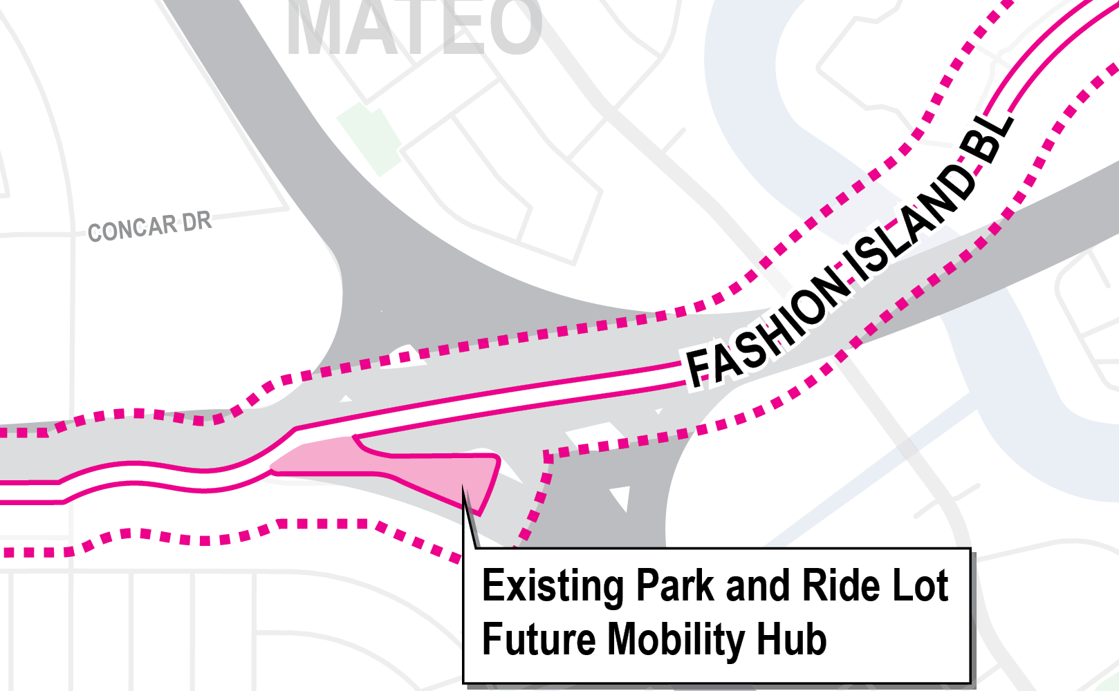 Map showing extent of corridor on 19th Avenue and Fashion Island Boulevard